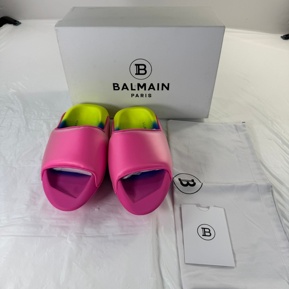 Balmain Pink Blue Yellow Gradient Slip On Slides Sandals AN1VL699KBPK Womens 39